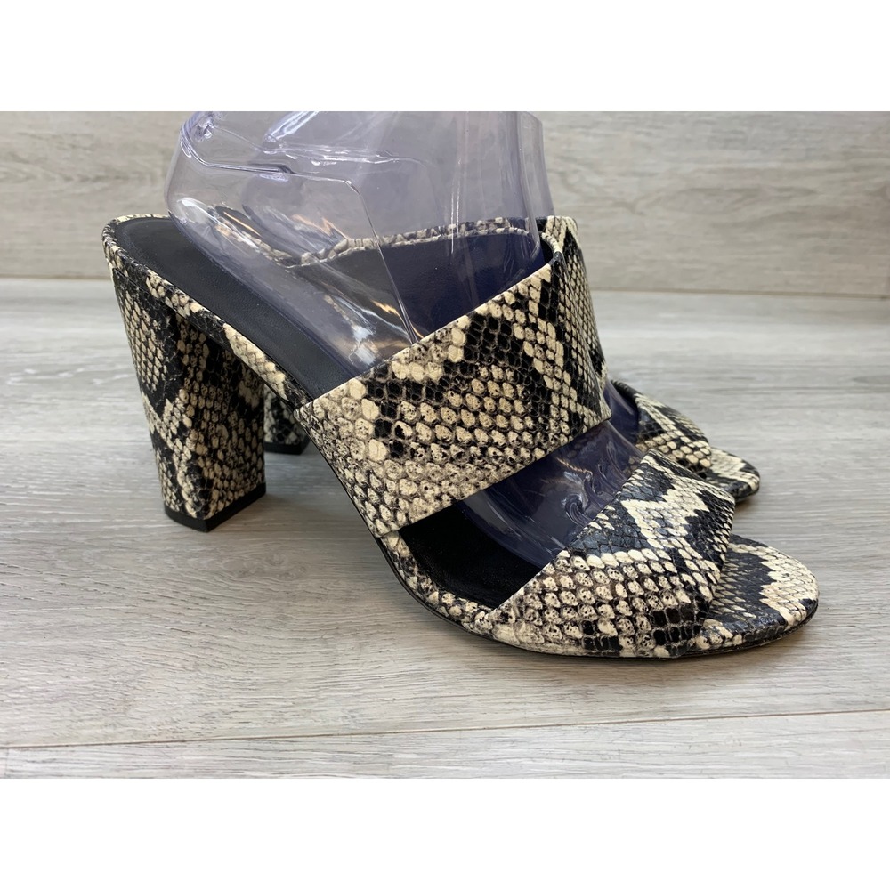 Vince Women's Snakeskin Embossed Leather Block Heel Slide Sandals Size 10 Italy